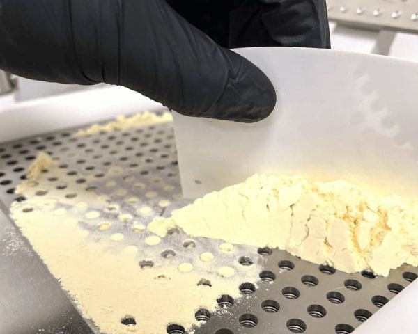 Genaues verteilen von unserem hochwertigen Gelee Royale Pulver in die Kapselpresse.