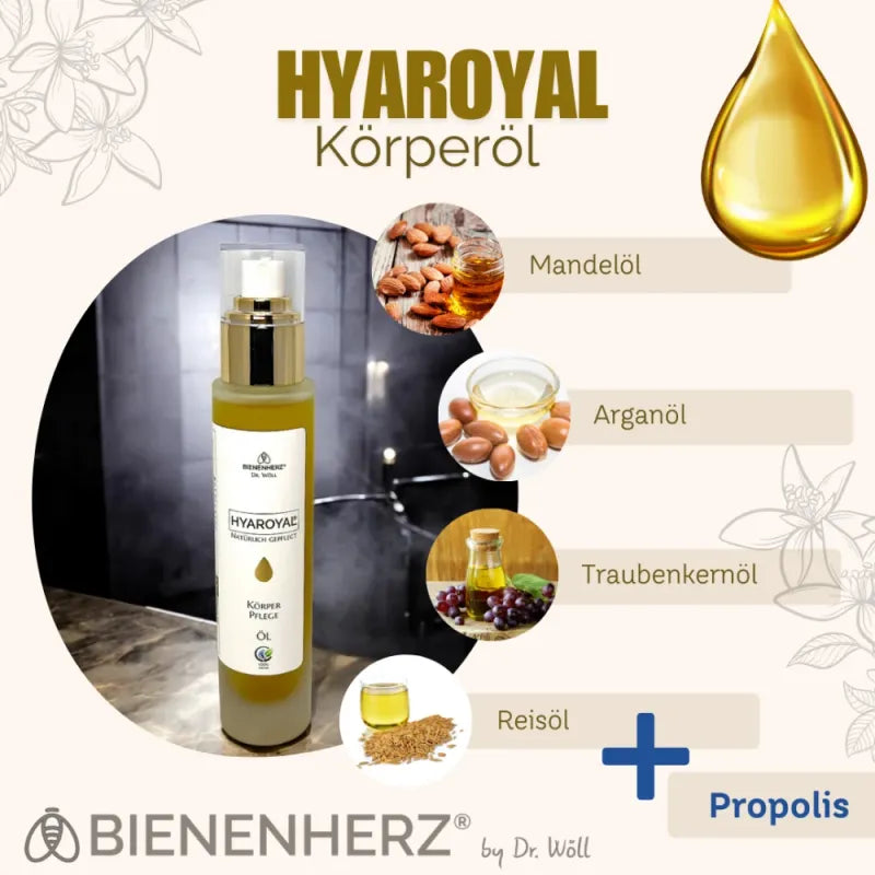 Hyaroyale Körperöl, die natürliche Pflege von Bienenherz mit Arganöl, Mandelöl und Traubenkernöl
