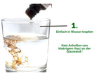 Schritt 1 in der Verwendung von Propolislösung - Lösung in ein Glas Wasser tropfen