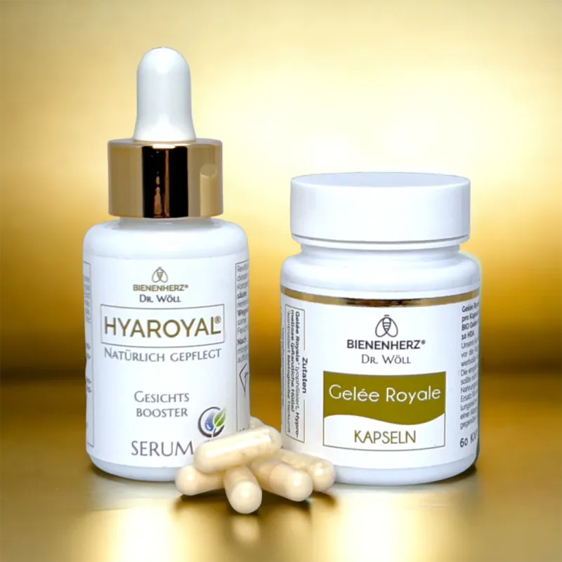 Hyaroyal und Gelee Royale Produkt und Pflegeset für dein Gesicht mit Honig