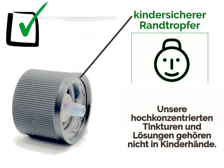 Hochkonzentrierte Tinkturen gehören nicht in Kinderhände, deshalb sorgt Bienenherz mit einem kindersicheren Verschluss für Sicherheit.