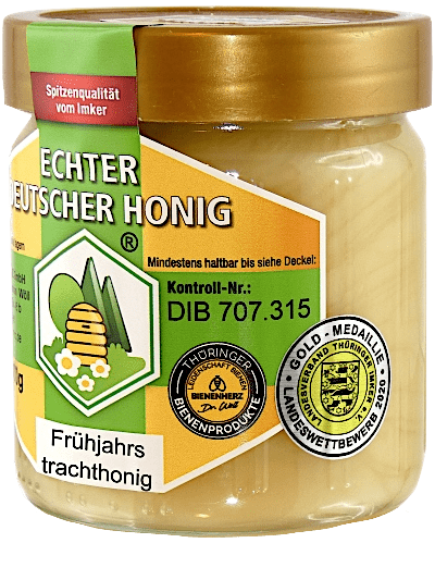 Mit Gold prämiertes DIB-Honigglas von Bienenherz
