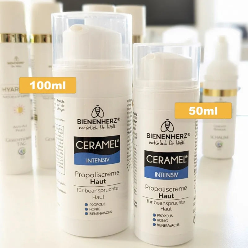 Propoliscreme von Bienenherz - Ceramel intensive für beanspruchte Haut - natürliche Kosmetik in praktischer Pumpflasche 50ml und 100ml
