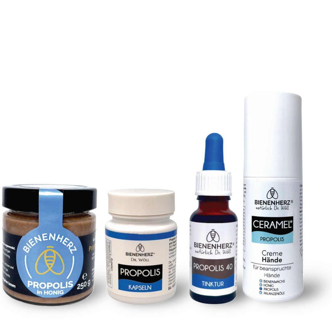 Set Allround Propolis in Honig, Kapseln, Pipette, Handcreme von Bienenherz der Imker aus Thüringen